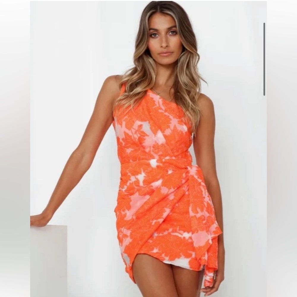 Reverse Orange and White One-Shoulder Mini Dress